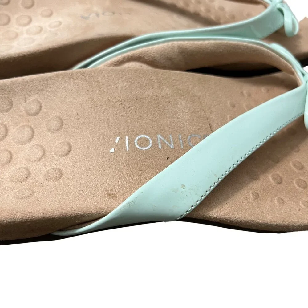 Vionic Mint Blue Bella II Bow Patent Leather Comfort Thong Sandals Womens Size 9 - Picture 3 of 9